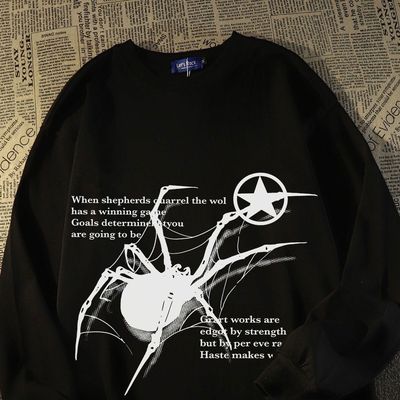 蜘蛛字母美式街头宽松版圆领卫衣