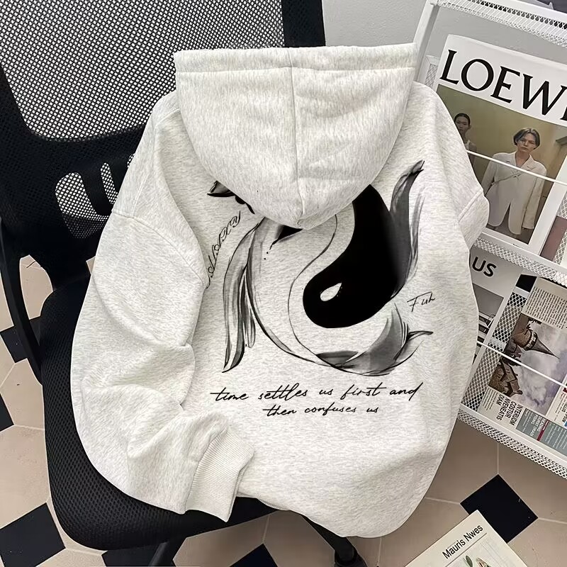 国潮水墨太极阴阳连帽卫衣宽松版