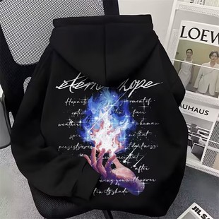 欧美街头vintage樱花剑印花连帽卫衣男女款 国潮高街宽松百搭外套