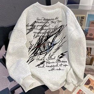 加绒加厚恶魔之眼印花宽松上衣潮 新款 纯棉薄款 圆领卫衣男女秋冬季