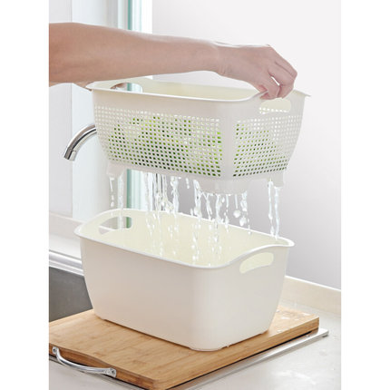 厨房水池漏篮双层沥水篮收纳筐家用塑料大号洗菜盆神器滤水篮水果
