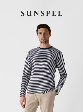 SUNSPEL男士经典款Supima匹马棉长袖条纹经典T恤