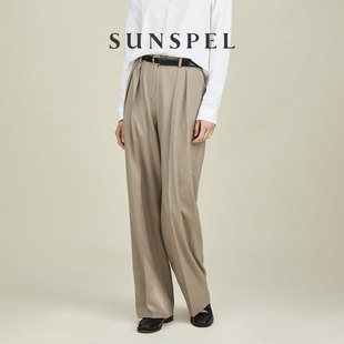 裤 SUNSPEL女士秋冬前褶宽松阔腿西装 羊毛长裤 特享6折