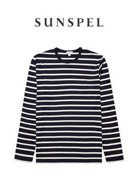 SUNSPEL男士秋冬经典款Supima匹马棉条纹长袖经典T恤
