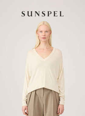 【特享5折】SUNSPEL女士秋冬宽松款V领真丝套头衫针织毛衣