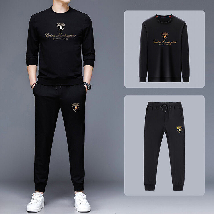 LUXURY PIG圆领卫衣男秋冬季中老年潮流时尚套装上衣休闲长裤T332