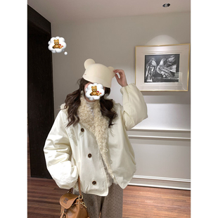 2025新款韩系大翻领毛领花苞棉服冬巨好看的初冬皮草外套女加厚款