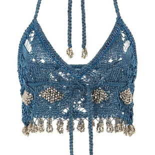 迪梵路（Devanro）挂脖抹胸高端钩织立体刺绣吊带背心