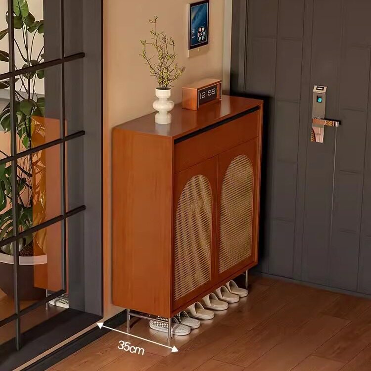 北欧实木鞋柜家用小户型不锈钢藤编透气玄关柜入门中古收纳储物柜