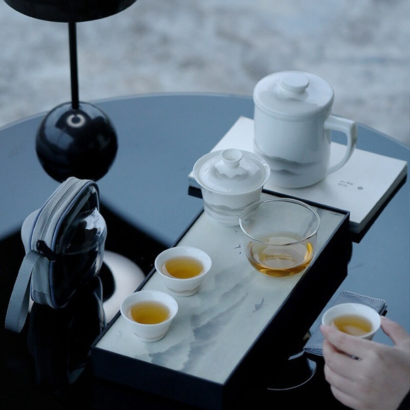 远山办公杯盖碗旅行茶具便携快客杯套装户外旅游喝茶具防烫泡茶器