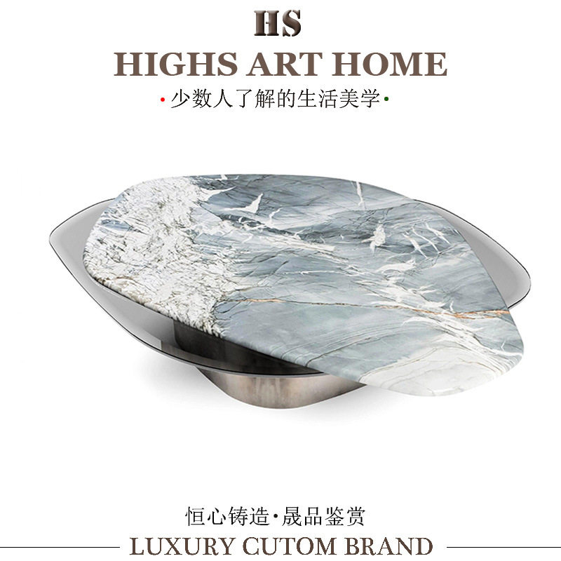 轻奢天然大理石金属底座异形茶几设计师款别墅豪宅客厅高级咖啡桌