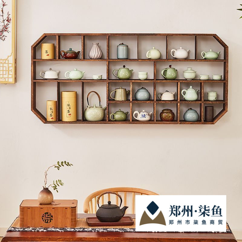 实木博古架墙上壁挂式多宝阁茶架客厅现代展示架现代简约墙上架