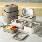 希益嘉304钢密封保鲜盒玻璃盖可加热饭盒冰箱微波炉可用带盖便当