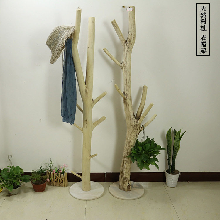 厂家直销纯实木落地衣帽架 民宿酒店装饰用品 树枝挂钩原木挂衣架