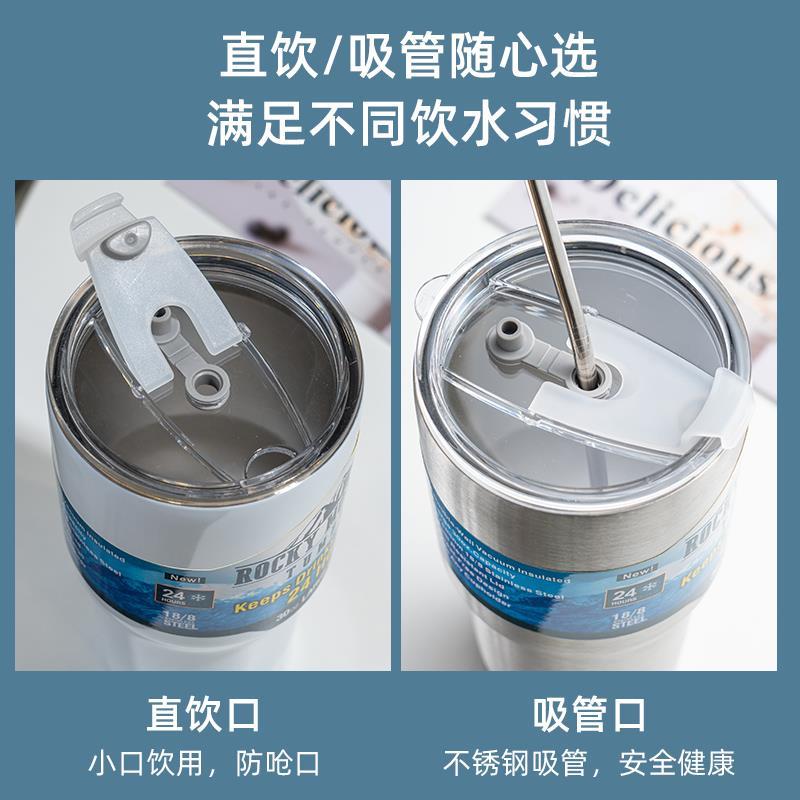 大容量冰霸杯女生吸管保温杯车载男不锈钢水杯冰块保冷杯子咖啡杯