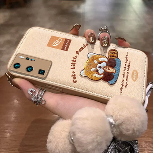 可爱浣熊适用华为P40Pro手机壳新款ELS-AN00防摔镜头全包男女挂绳硅胶软壳创意保护套高级感时尚个性气垫壳潮