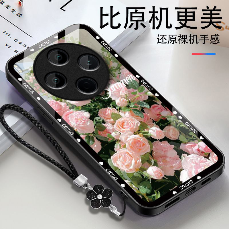 玫瑰花适用vivoY500Pro手机壳y300/y200/y100i新款y97玻璃y93/y76/y74/y52/y51sy78/y77t套y50y37mpro+5gGT