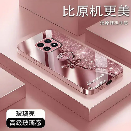 璀璨玫瑰适用荣耀Play5活力版手机壳新款HJC-AN90防摔镜头全包男女挂绳液态玻璃硬壳保护套高级时尚小众情侣