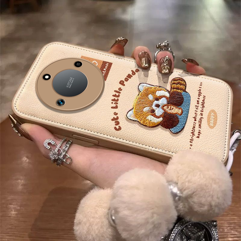 可爱浣熊适用荣耀X60手机壳新款BRC-AN00防摔镜头全包男女挂绳硅胶软壳保护套创意高级感时尚气垫壳小众潮ins