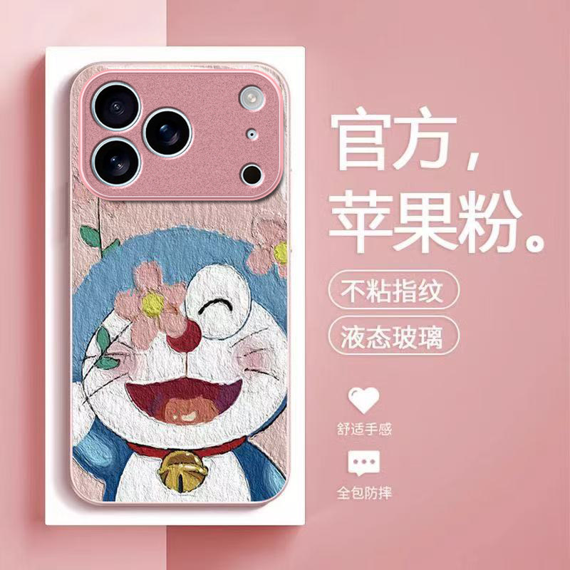 叮当猫适用苹果17promax手机壳iPhone16/15pro新款14女13mini全包xsmax防摔xr12pro硬壳11玻璃ip6s/7/8plus