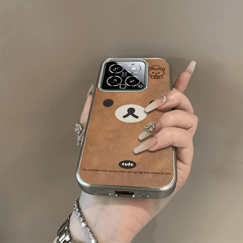 可爱棕熊适用小米15手机壳新款24129PN74C防摔镜头全包男女挂绳电镀外壳创意保护套高级感时尚个性小众情侣潮