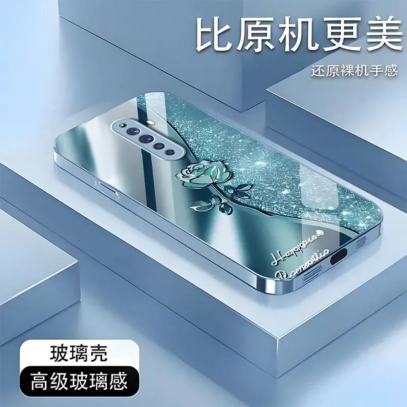 璀璨玫瑰适用OPPOReno2Z手机壳新款PCKM80防摔镜头全包男女带挂绳液态玻璃硬壳保护套高级感时尚个性小众情侣