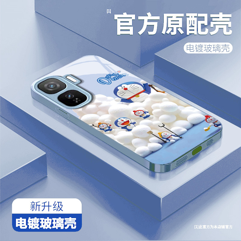 哆啦A梦适用iQOONeo11手机壳iqooneo10pro+/9spro/855竞速版新款iqooneo8/7/6se玻璃硬壳iqooneo5高级感neo3