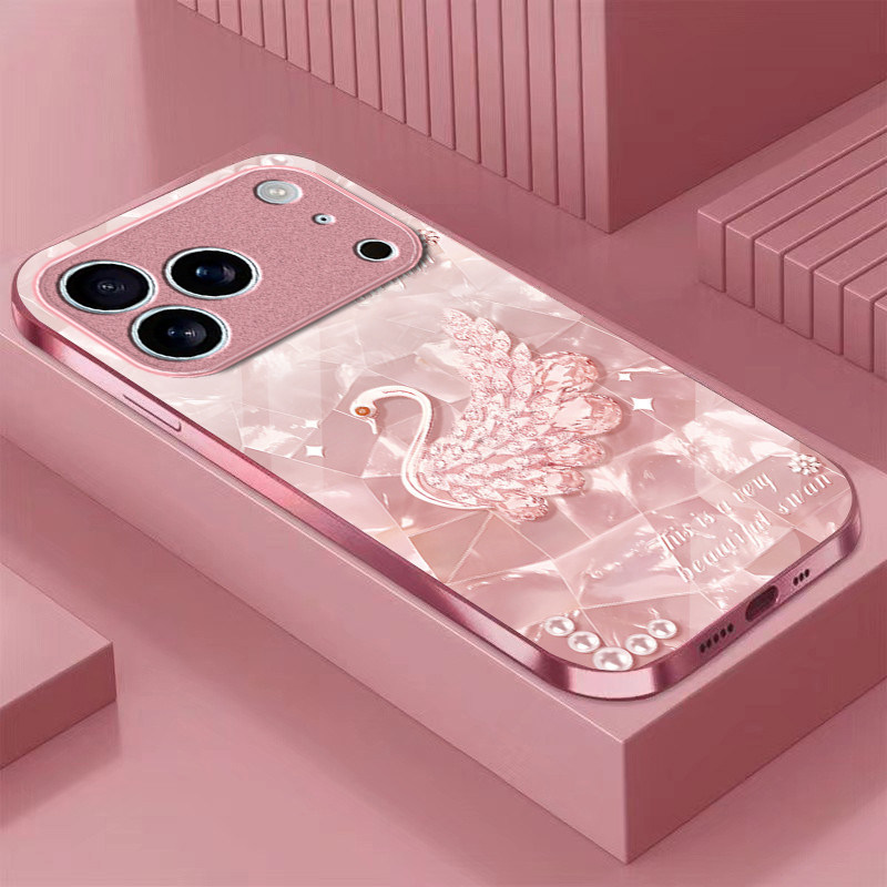 钻石天鹅适用苹果17promax手机壳iPhone16/15pro新款14女13mini全包xsmax防摔xr12pro硬壳11玻璃ip6s/7/8plus