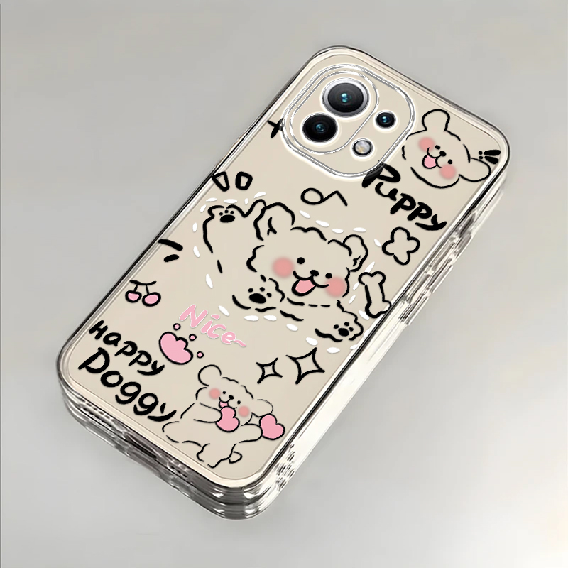 奔跑小狗适用小米11手机壳新款M2011K2C防摔镜头全包男女挂绳创意透明软壳保护套高级感时尚个性小众情侣网红