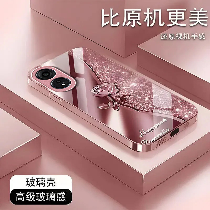 璀璨玫瑰适用OPPOA1Pro手机壳新款PHQ110防摔镜头全包男女带挂绳液态玻璃硬壳保护套高级感时尚个性小众情侣