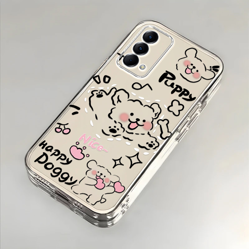 奔跑小狗适用realme真我Q3Pro狂欢版手机壳新款RMX3142防摔镜头全包男女挂绳创意透明软壳保护套高级小众情侣