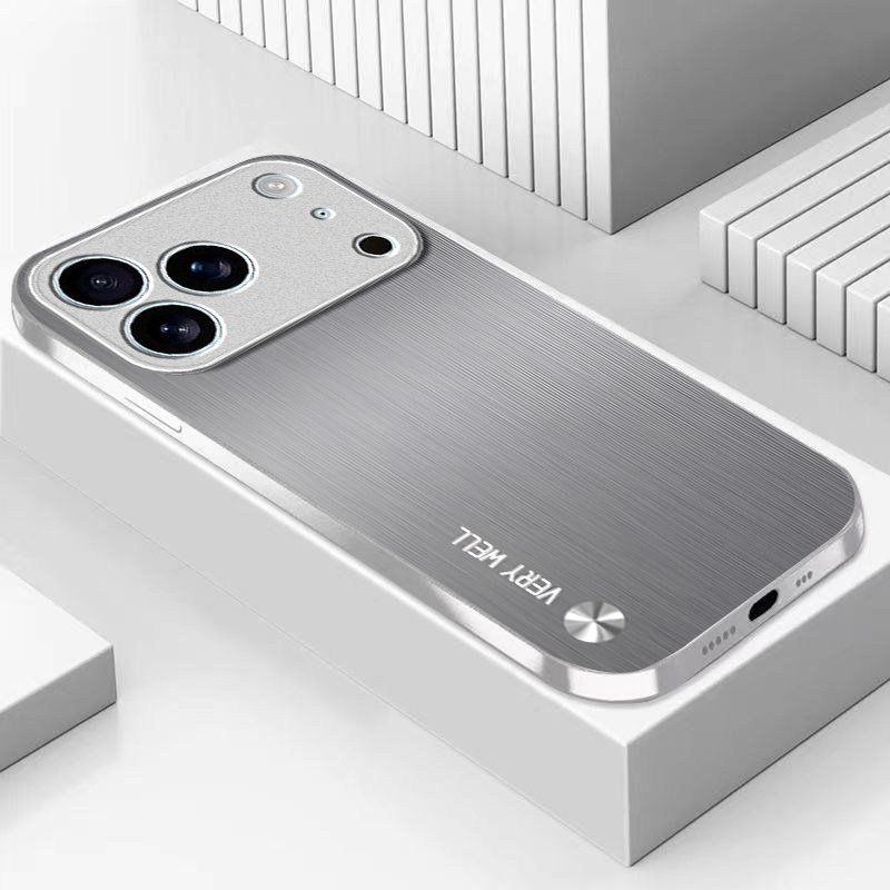 金属拉丝适用苹果17promax手机壳iPhone16/15pro新款14女13mini全包xsmax防摔xr12pro硬壳11玻璃ip6s/7/8plus