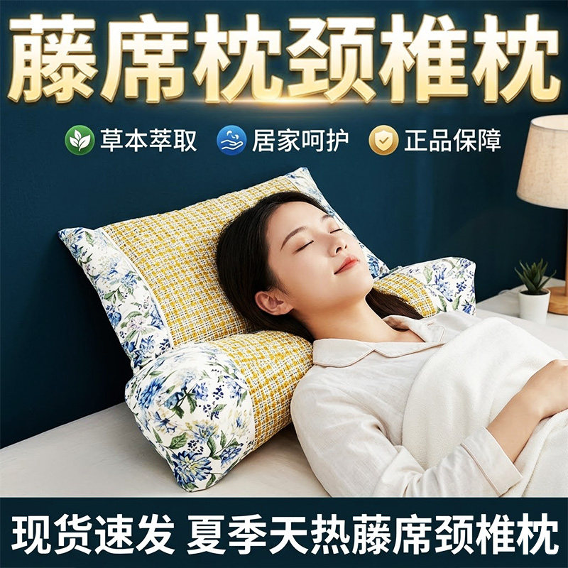 夏季藤席枕颈椎枕正品官方旗舰店直播同款呵护颈椎睡眠藤枕头片Y5