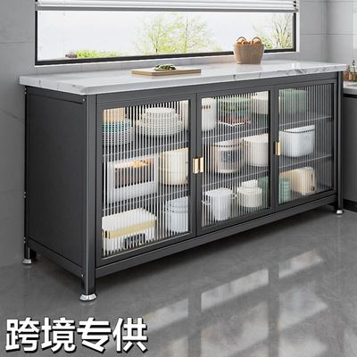 跨境厨房橱柜落地多层多功能置物架收纳柜子对开门加厚岩板