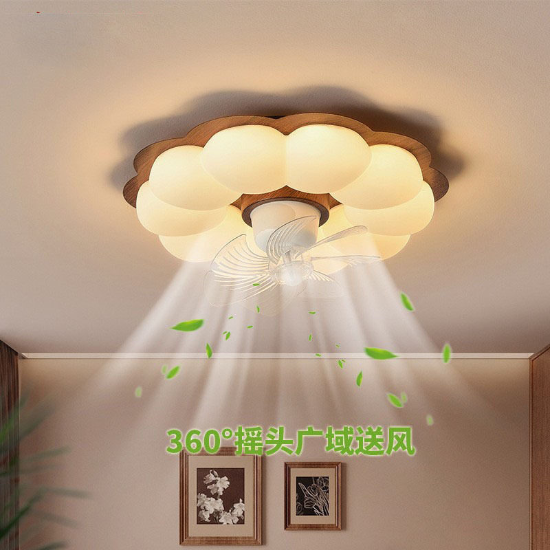 中古风法式奶油风卧室吸顶灯书房儿童房胡桃木色摇头风扇灯具9800
