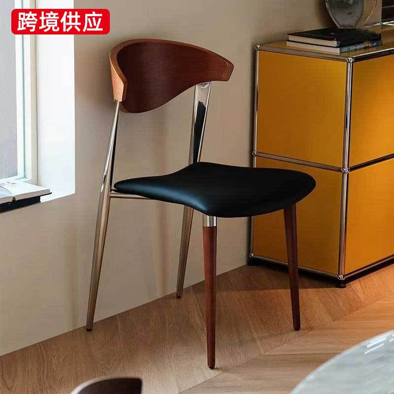 欧式复古餐椅家用设计师款网红靠背椅现代简约中古风实木休闲椅子