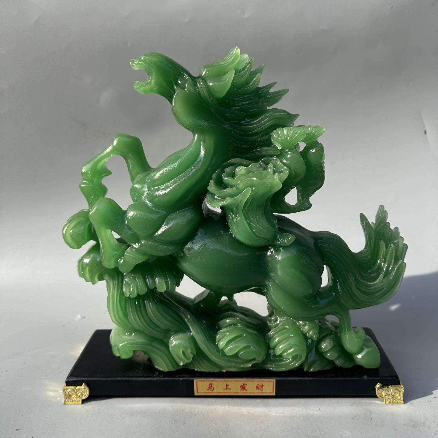 仿青玉马上白菜家居摆件树脂生肖马动物瑞兽马摆设工艺品