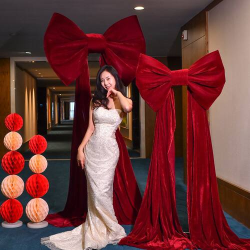 2026橱窗派对拍照道具婚礼节庆晨袍布置丝绒蝴蝶结订结婚房装饰布