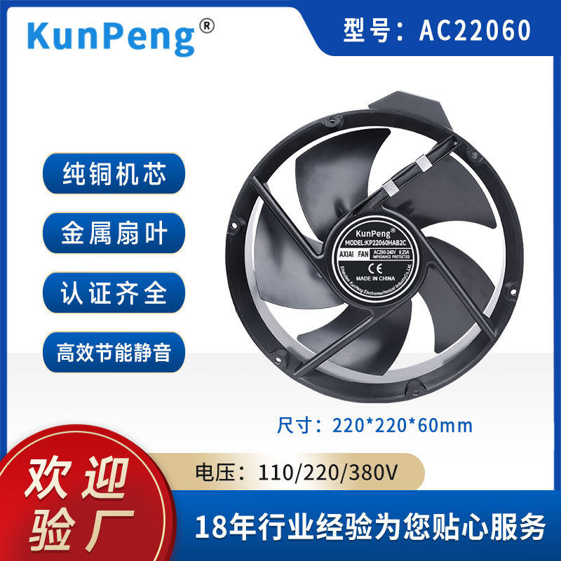22060散热风扇22cm带电容全金属光伏设备储能集装箱220V轴流风机