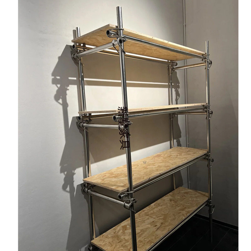 简约欧松板不锈钢置物架落地多层收纳架家用客厅靠墙展示陈列架子