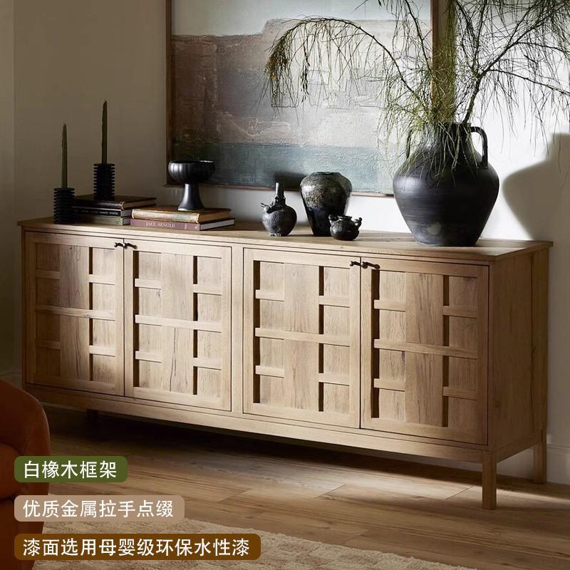 法式乡村实木餐边柜小户型储物柜美式复古原木收纳装饰橱柜置物柜