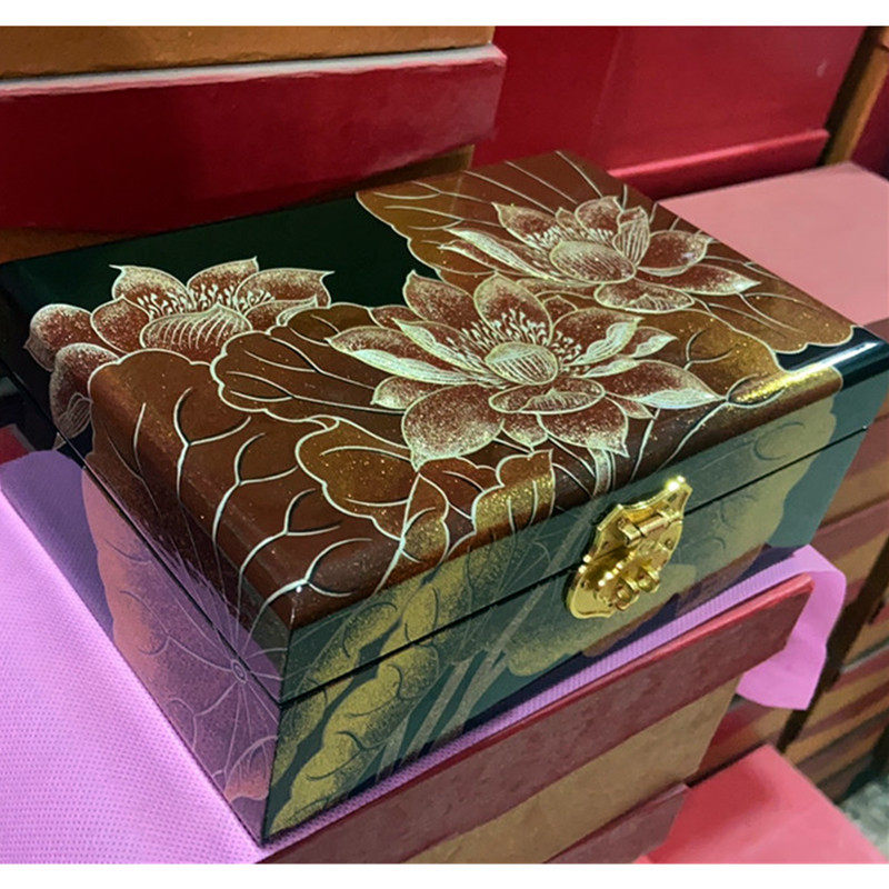 平遥漆器漂金堆漆首饰盒木质手工堆股彩绘工艺国风首饰收纳饰品盒