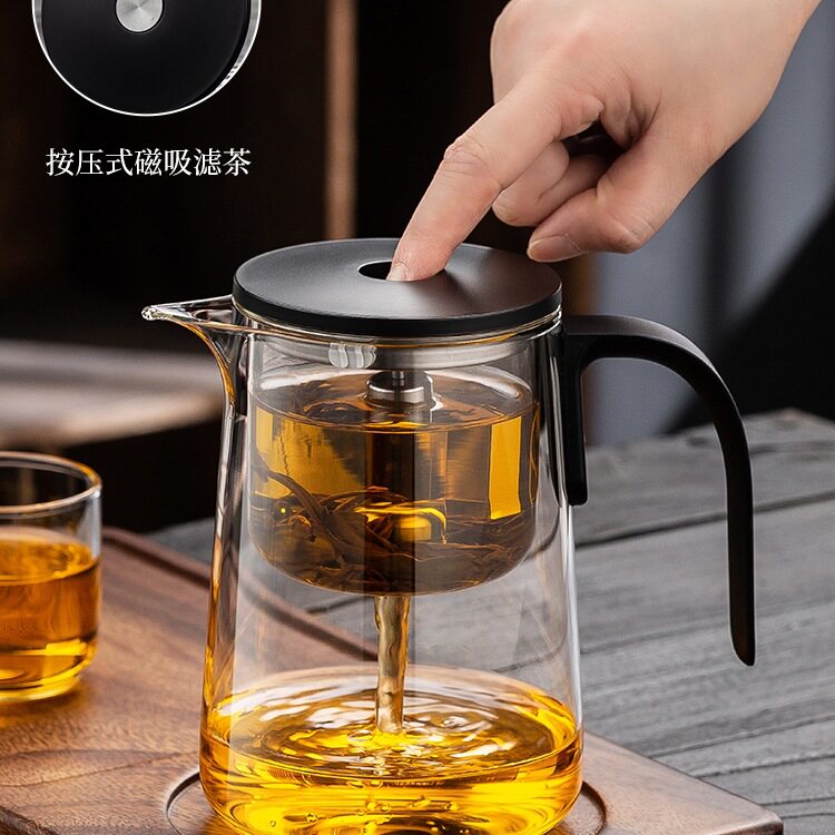 2026玻璃飘逸杯泡茶壶耐热磁吸按压一键过滤茶水分离杯咖啡闷泡壶
