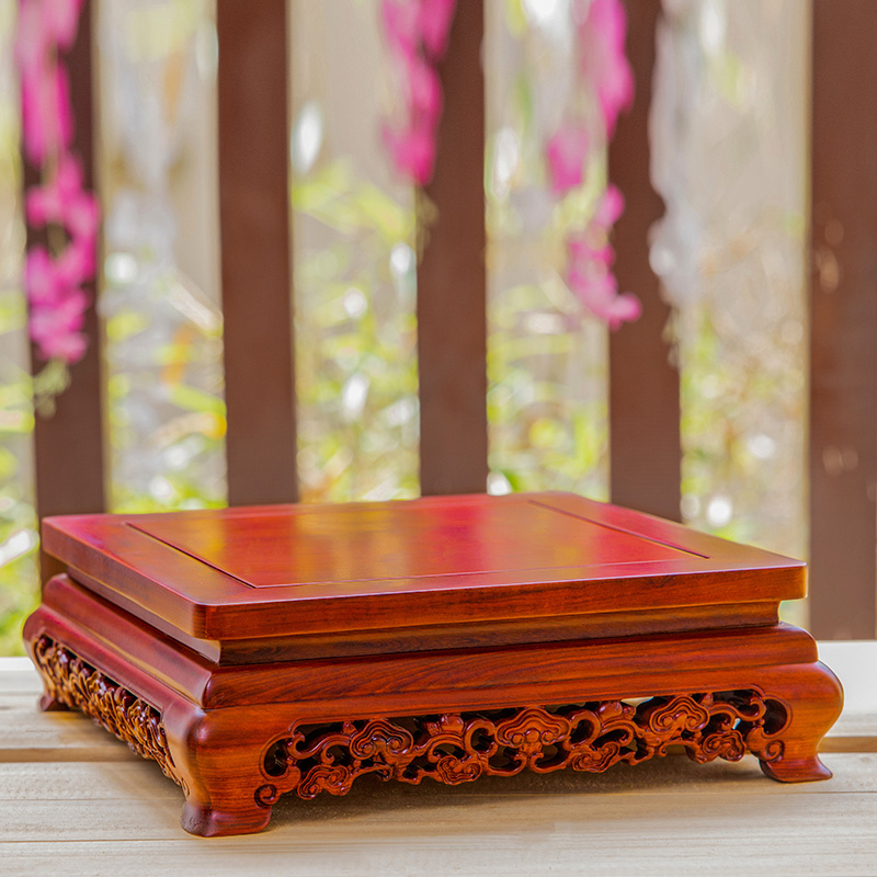 实木雕刻工艺品长正方形黑檀木托架奇石盆景花瓶鱼缸佛像摆件底座