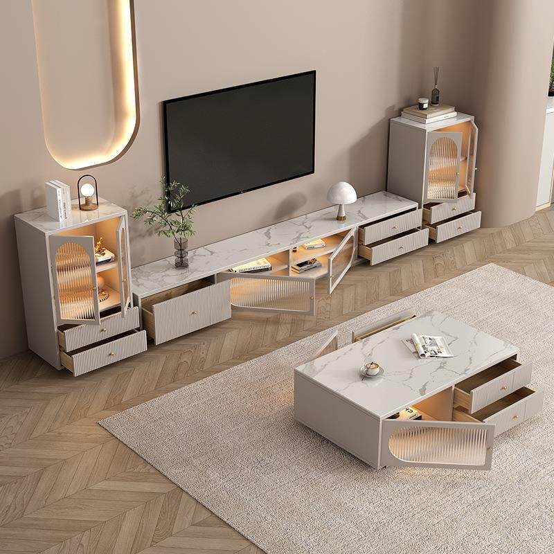 岩板电视柜茶几组合现代简约客厅实木落地奶油风地柜花几轻奢墙柜,住宅家具,其它柜类,淘宝优惠券,粉丝福利购,淘宝优惠卷
