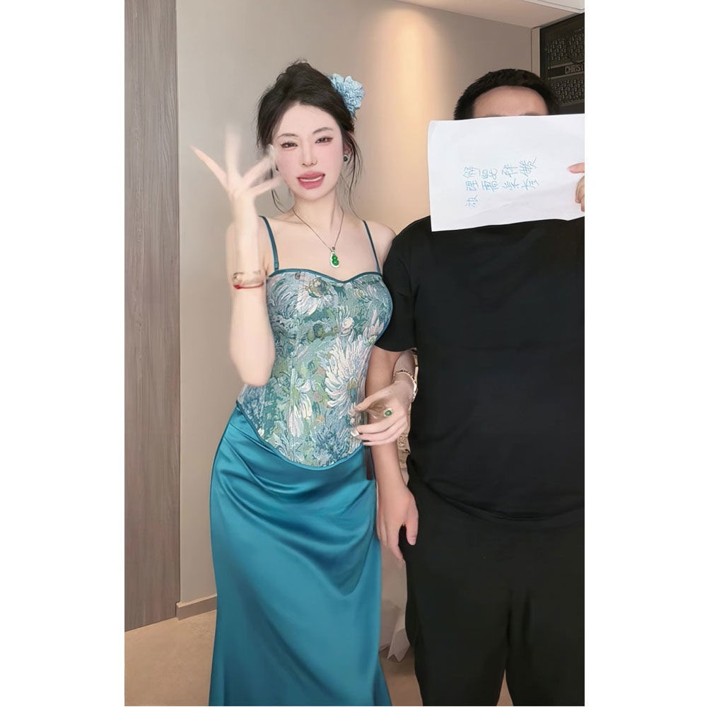 2025夏季印花新款蓝色吊