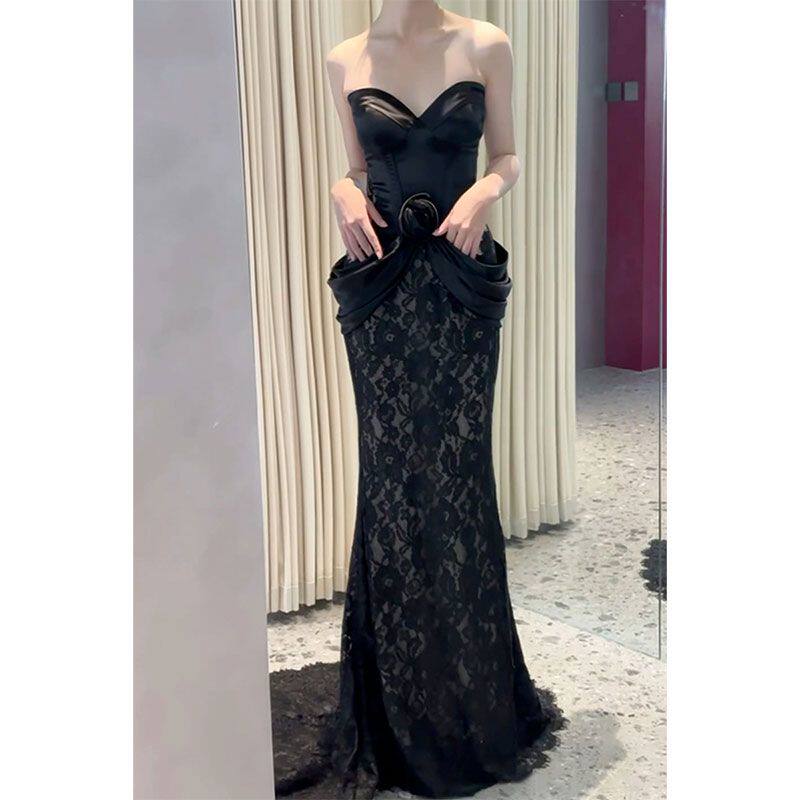 黑色抹胸晚礼服裙女新款