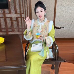 新中式国风马甲套装女冬天2023新款时尚改良旗袍连衣裙两件套