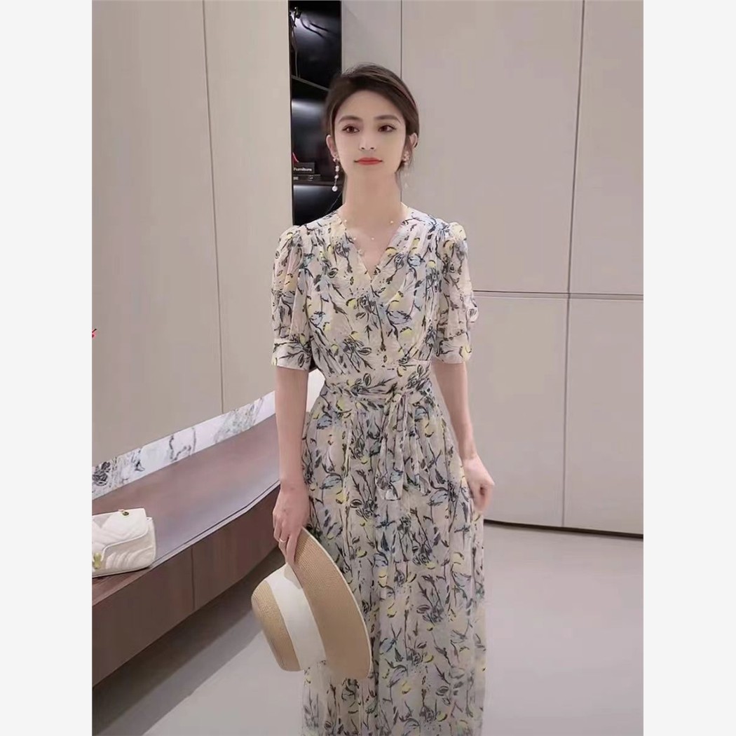 法式长款碎花夏新连衣裙2