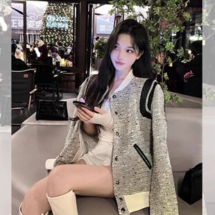 小香风撞色棒球服外套女2024春季新款设计感百搭中长款开衫上衣潮
